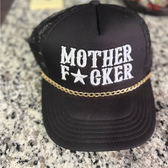 Accessories - Black Trucker Hat with Gold Chain Accent